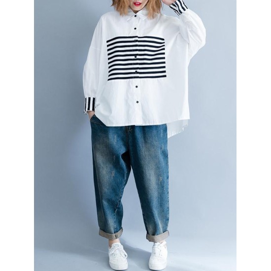 Stripe Split-joint White Shirt Stripe Split-joint White Shirt