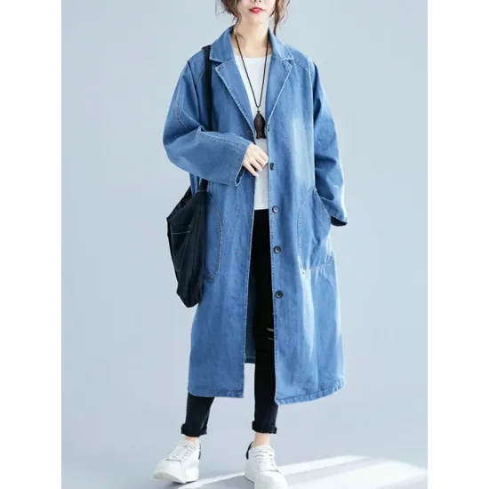 Original Lapel Long Sleeve Denim Outerwear&Trench Original Lapel Long Sleeve Denim Outerwear&Trench