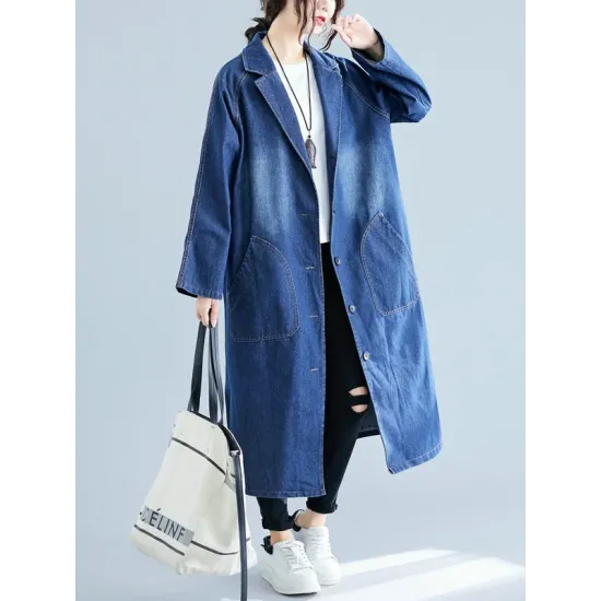 Original Lapel Long Sleeve Denim Outerwear&Trench Original Lapel Long Sleeve Denim Outerwear&Trench
