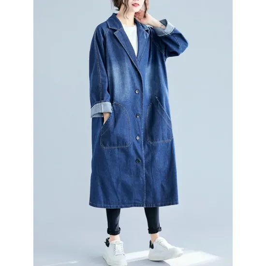 Original Lapel Long Sleeve Denim Outerwear&Trench Original Lapel Long Sleeve Denim Outerwear&Trench