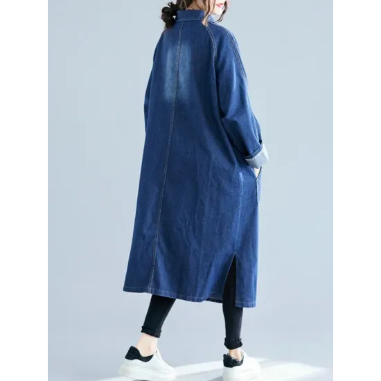 Original Lapel Long Sleeve Denim Outerwear&Trench Original Lapel Long Sleeve Denim Outerwear&Trench