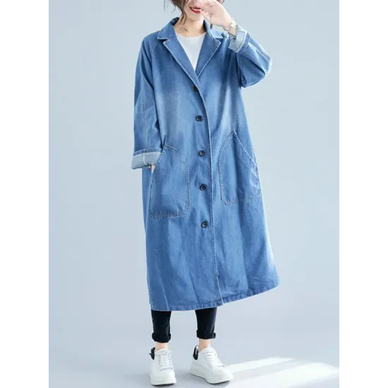 Original Lapel Long Sleeve Denim Outerwear&Trench Original Lapel Long Sleeve Denim Outerwear&Trench