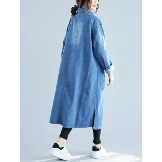 Original Lapel Long Sleeve Denim Outerwear&Trench Original Lapel Long Sleeve Denim Outerwear&Trench