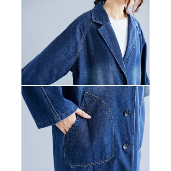 Original Lapel Long Sleeve Denim Outerwear&Trench Original Lapel Long Sleeve Denim Outerwear&Trench