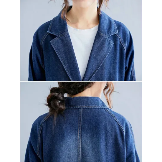 Original Lapel Long Sleeve Denim Outerwear&Trench Original Lapel Long Sleeve Denim Outerwear&Trench