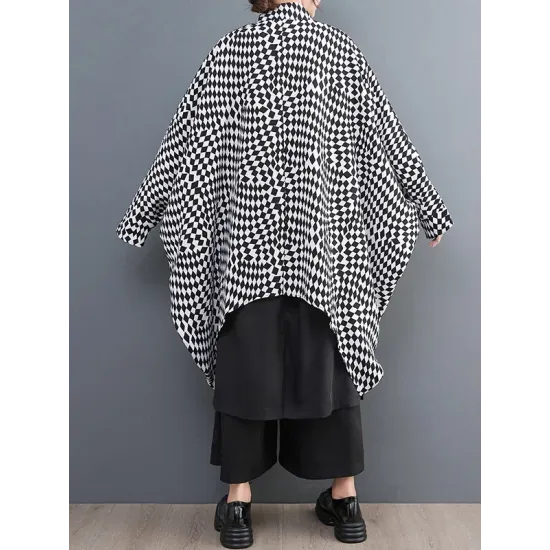 High-Low Loose Plaid Zipper Stand Collar Outerwear High-Low Loose Plaid Zipper Stand Collar Outerwear