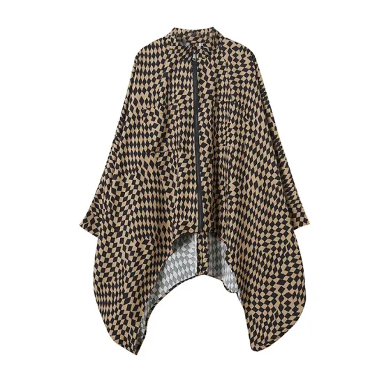 High-Low Loose Plaid Zipper Stand Collar Outerwear High-Low Loose Plaid Zipper Stand Collar Outerwear
