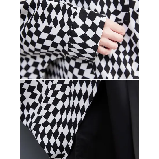High-Low Loose Plaid Zipper Stand Collar Outerwear High-Low Loose Plaid Zipper Stand Collar Outerwear
