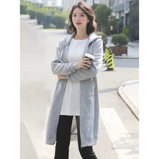 4Colors Drawstring Hooded Split-Joint Pocket Solid Color Zipper Outerwear 4Colors Drawstring Hooded Split-Joint Pocket Solid Color Zipper Outerwear