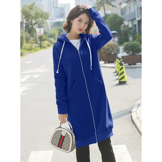 4Colors Drawstring Hooded Split-Joint Pocket Solid Color Zipper Outerwear 4Colors Drawstring Hooded Split-Joint Pocket Solid Color Zipper Outerwear