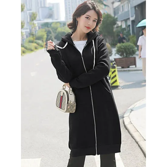 4Colors Drawstring Hooded Split-Joint Pocket Solid Color Zipper Outerwear 4Colors Drawstring Hooded Split-Joint Pocket Solid Color Zipper Outerwear