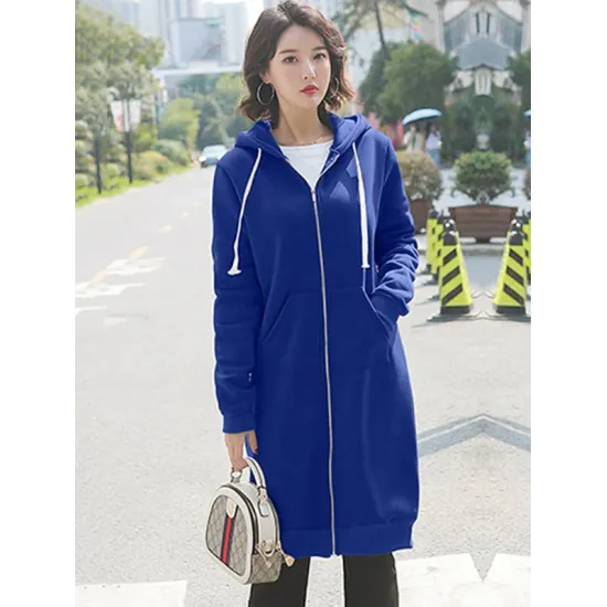 4Colors Drawstring Hooded Split-Joint Pocket Solid Color Zipper Outerwear 4Colors Drawstring Hooded Split-Joint Pocket Solid Color Zipper Outerwear