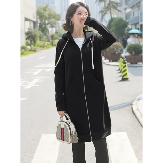 4Colors Drawstring Hooded Split-Joint Pocket Solid Color Zipper Outerwear 4Colors Drawstring Hooded Split-Joint Pocket Solid Color Zipper Outerwear