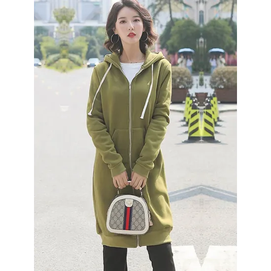 4Colors Drawstring Hooded Split-Joint Pocket Solid Color Zipper Outerwear 4Colors Drawstring Hooded Split-Joint Pocket Solid Color Zipper Outerwear