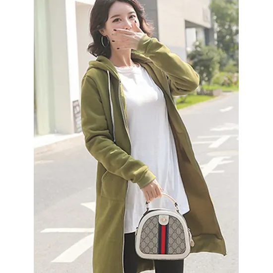4Colors Drawstring Hooded Split-Joint Pocket Solid Color Zipper Outerwear 4Colors Drawstring Hooded Split-Joint Pocket Solid Color Zipper Outerwear