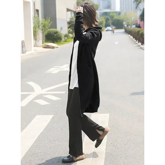 4Colors Drawstring Hooded Split-Joint Pocket Solid Color Zipper Outerwear 4Colors Drawstring Hooded Split-Joint Pocket Solid Color Zipper Outerwear