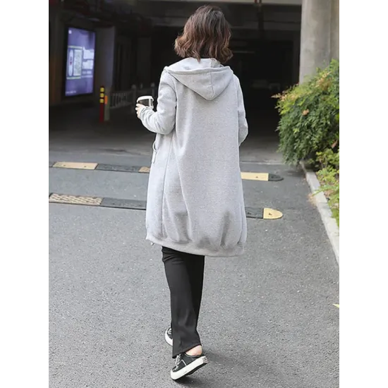 4Colors Drawstring Hooded Split-Joint Pocket Solid Color Zipper Outerwear 4Colors Drawstring Hooded Split-Joint Pocket Solid Color Zipper Outerwear