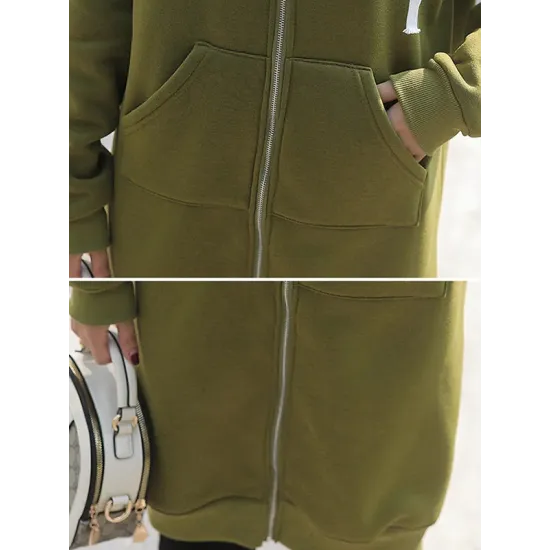 4Colors Drawstring Hooded Split-Joint Pocket Solid Color Zipper Outerwear 4Colors Drawstring Hooded Split-Joint Pocket Solid Color Zipper Outerwear
