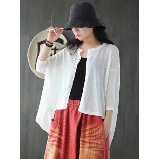 Vintage Solid Loose Cropped Batwing Sleeve Knitting Outwear Vintage Solid Loose Cropped Batwing Sleeve Knitting Outwear