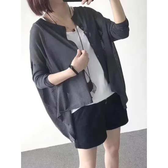 Vintage Solid Loose Cropped Batwing Sleeve Knitting Outwear Vintage Solid Loose Cropped Batwing Sleeve Knitting Outwear