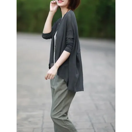 Vintage Solid Loose Cropped Batwing Sleeve Knitting Outwear Vintage Solid Loose Cropped Batwing Sleeve Knitting Outwear
