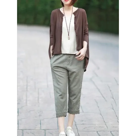 Vintage Solid Loose Cropped Batwing Sleeve Knitting Outwear Vintage Solid Loose Cropped Batwing Sleeve Knitting Outwear