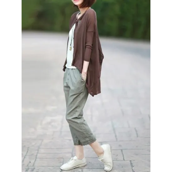 Vintage Solid Loose Cropped Batwing Sleeve Knitting Outwear Vintage Solid Loose Cropped Batwing Sleeve Knitting Outwear