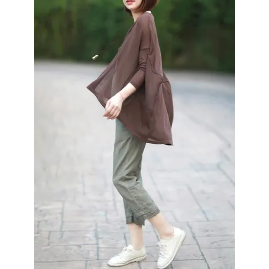 Vintage Solid Loose Cropped Batwing Sleeve Knitting Outwear Vintage Solid Loose Cropped Batwing Sleeve Knitting Outwear