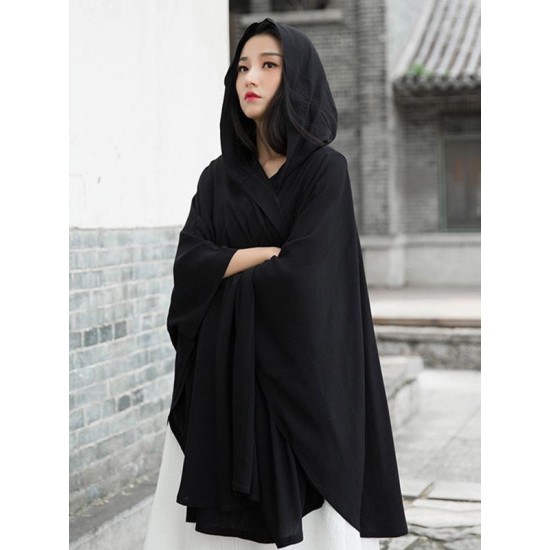 Simple Solid Loose Batwing Sleeve Hood Cape Simple Solid Loose Batwing Sleeve Hood Cape