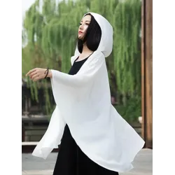Simple Solid Loose Batwing Sleeve Hood Cape