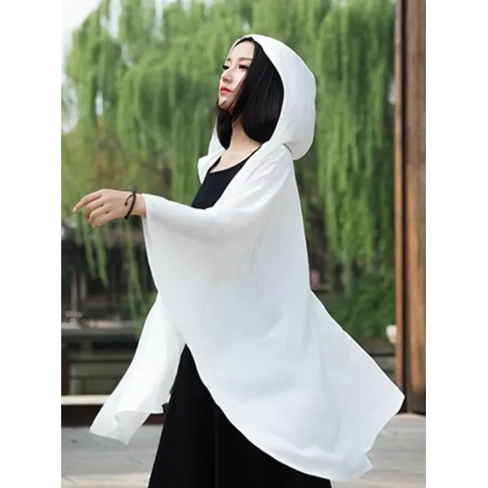 Simple Solid Loose Batwing Sleeve Hood Cape Simple Solid Loose Batwing Sleeve Hood Cape