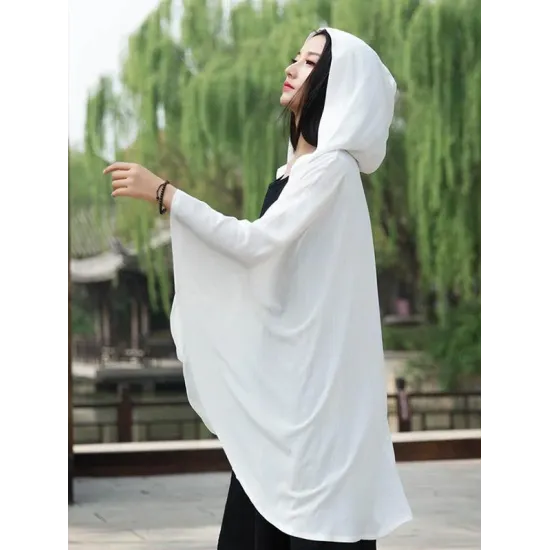 Simple Solid Loose Batwing Sleeve Hood Cape Simple Solid Loose Batwing Sleeve Hood Cape