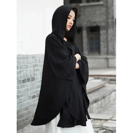 Simple Solid Loose Batwing Sleeve Hood Cape Simple Solid Loose Batwing Sleeve Hood Cape