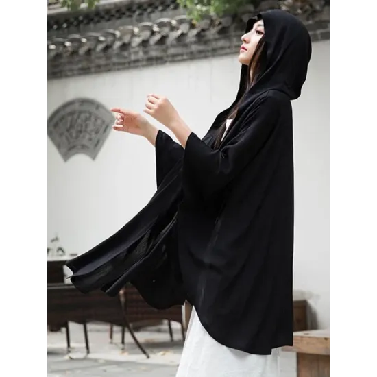 Simple Solid Loose Batwing Sleeve Hood Cape Simple Solid Loose Batwing Sleeve Hood Cape