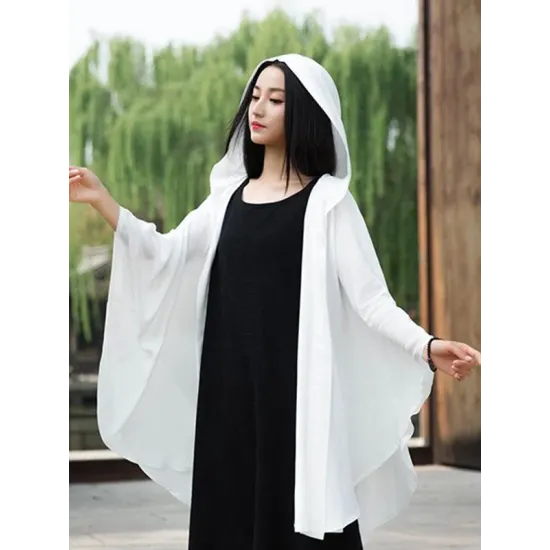 Simple Solid Loose Batwing Sleeve Hood Cape Simple Solid Loose Batwing Sleeve Hood Cape