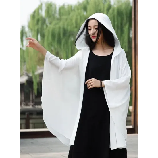 Simple Solid Loose Batwing Sleeve Hood Cape Simple Solid Loose Batwing Sleeve Hood Cape