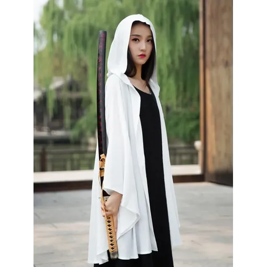 Simple Solid Loose Batwing Sleeve Hood Cape Simple Solid Loose Batwing Sleeve Hood Cape
