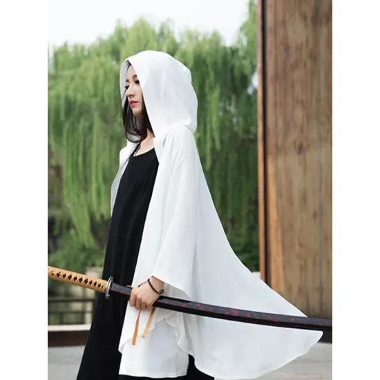 Simple Solid Loose Batwing Sleeve Hood Cape Simple Solid Loose Batwing Sleeve Hood Cape