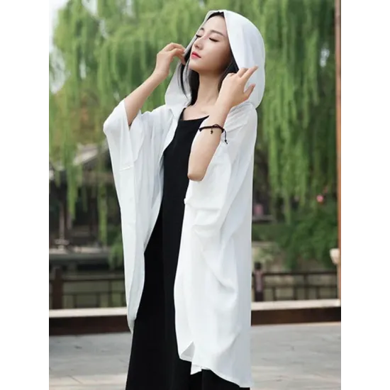 Simple Solid Loose Batwing Sleeve Hood Cape Simple Solid Loose Batwing Sleeve Hood Cape