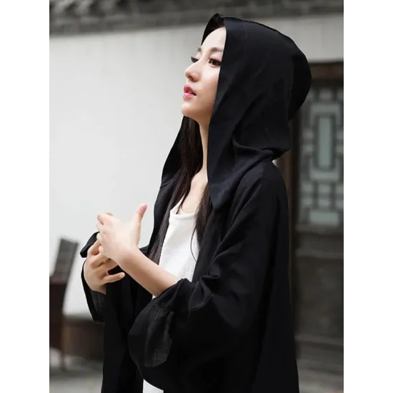 Simple Solid Loose Batwing Sleeve Hood Cape Simple Solid Loose Batwing Sleeve Hood Cape
