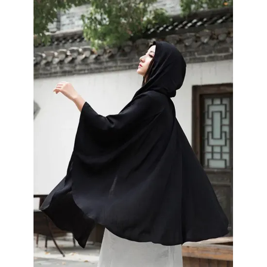 Simple Solid Loose Batwing Sleeve Hood Cape Simple Solid Loose Batwing Sleeve Hood Cape