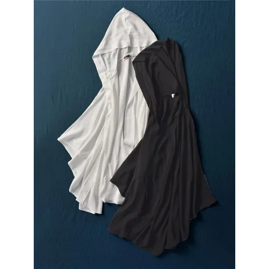 Simple Solid Loose Batwing Sleeve Hood Cape Simple Solid Loose Batwing Sleeve Hood Cape