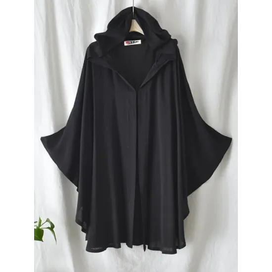 Simple Solid Loose Batwing Sleeve Hood Cape Simple Solid Loose Batwing Sleeve Hood Cape
