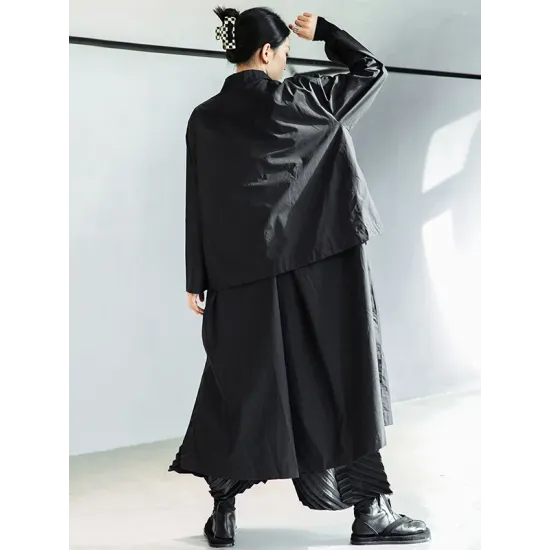 Loose Split-Joint Black False Two Trench Coat Loose Split-Joint Black False Two Trench Coat