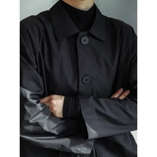 Loose Split-Joint Black False Two Trench Coat Loose Split-Joint Black False Two Trench Coat