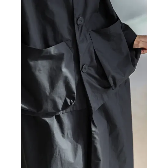 Loose Split-Joint Black False Two Trench Coat Loose Split-Joint Black False Two Trench Coat