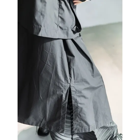 Loose Split-Joint Black False Two Trench Coat Loose Split-Joint Black False Two Trench Coat