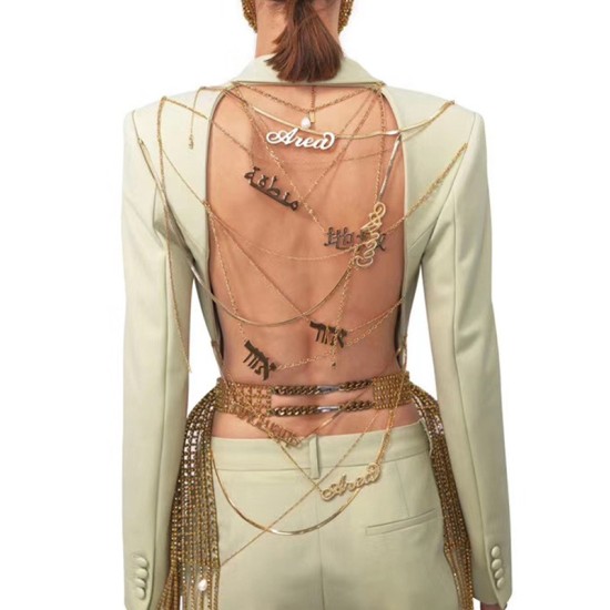 Backless Chains Long Sleeves Notched Collar Outerwear Blazer Backless Chains Long Sleeves Notched Collar Outerwear Blazer