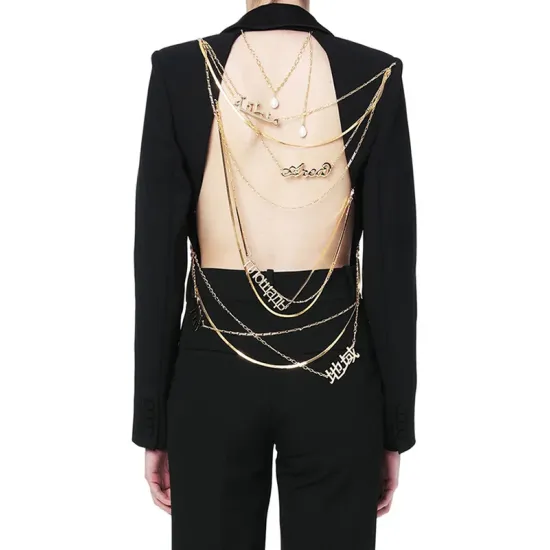Backless Chains Long Sleeves Notched Collar Outerwear Blazer Backless Chains Long Sleeves Notched Collar Outerwear Blazer