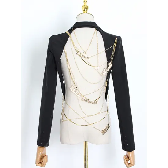 Backless Chains Long Sleeves Notched Collar Outerwear Blazer Backless Chains Long Sleeves Notched Collar Outerwear Blazer